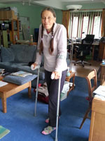 Jane on her crutches